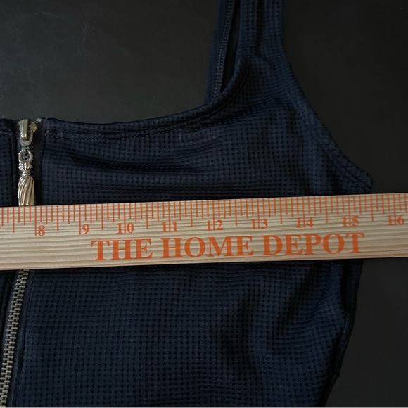 Pacific Connections Plus Size Black One Piece Swim Suit, Gold Zip Front; Size 16 - Picture 7 of 8